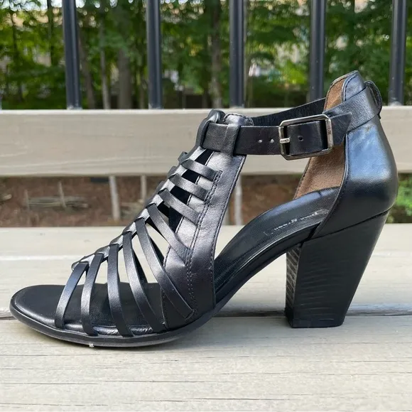 Paul Green Christy Black Caged Strappy Heels Sandals Shoes size 9