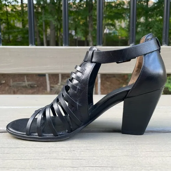 Paul Green Christy Black Caged Strappy Heels Sandals Shoes size 9