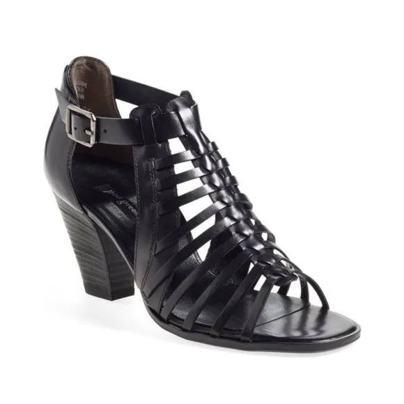 Paul Green Christy Black Caged Strappy Heels Sandals Shoes size 9