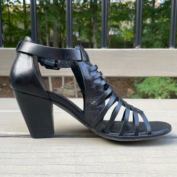 Paul Green Christy Black Caged Strappy Heels Sandals Shoes size 9