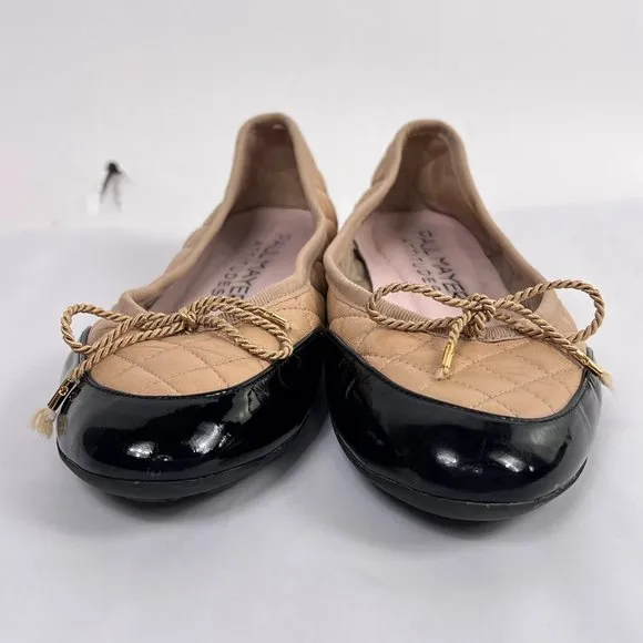 Paul Mayer Attitudes Cozy Tan Quilted Leather Patent Cap Toe Bow Flats Shoes 7.5