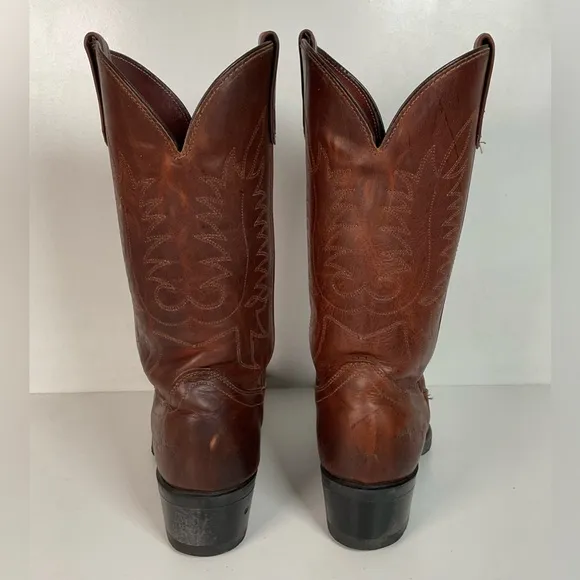 PD Tuff Brown Pull On Work Boots 8 EE USA Made Western Soft Toe