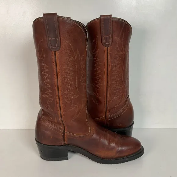 PD Tuff Brown Pull On Work Boots 8 EE USA Made Western Soft Toe
