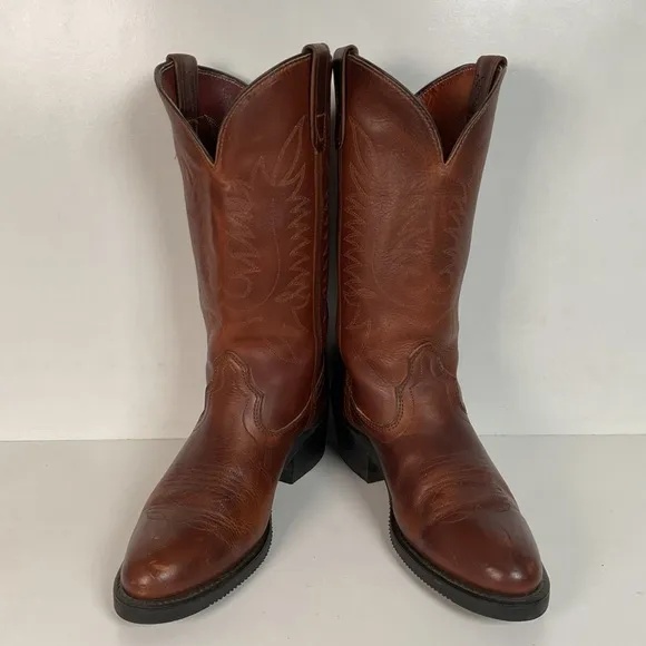 PD Tuff Brown Pull On Work Boots 8 EE USA Made Western Soft Toe