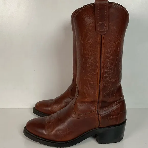 PD Tuff Brown Pull On Work Boots 8 EE USA Made Western Soft Toe