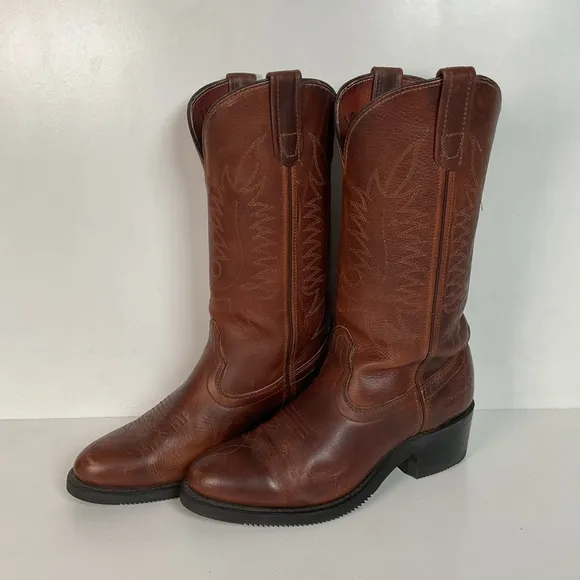 PD Tuff Brown Pull On Work Boots 8 EE USA Made Western Soft Toe