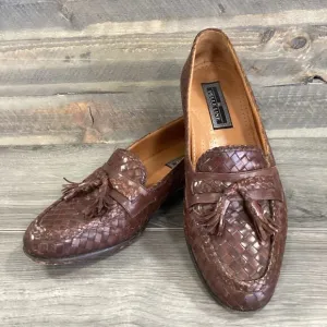 Pelle Line Slip On Loafer Mens 11M Woven Leather Tassel Dress Shoe Brown Spain