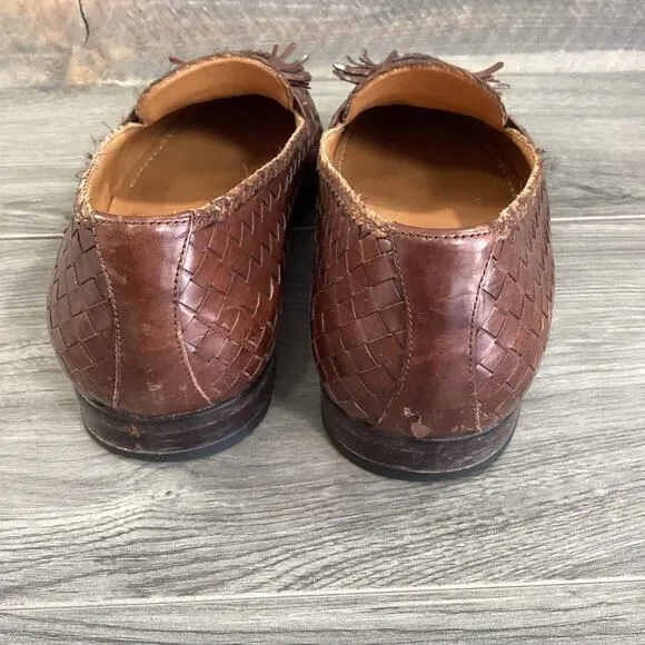 Pelle Line Slip On Loafer Mens 11M Woven Leather Tassel Dress Shoe Brown Spain