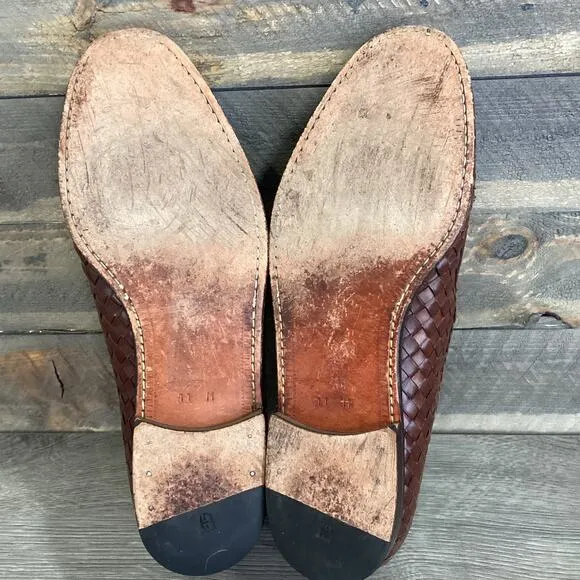 Pelle Line Slip On Loafer Mens 11M Woven Leather Tassel Dress Shoe Brown Spain