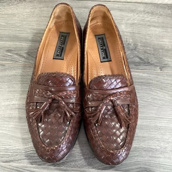 Pelle Line Slip On Loafer Mens 11M Woven Leather Tassel Dress Shoe Brown Spain