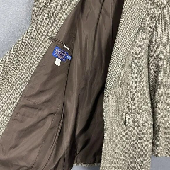 Pendleton Blazer Sport Coat Men 42L 2 Button Wool Jacket USA Herringbone