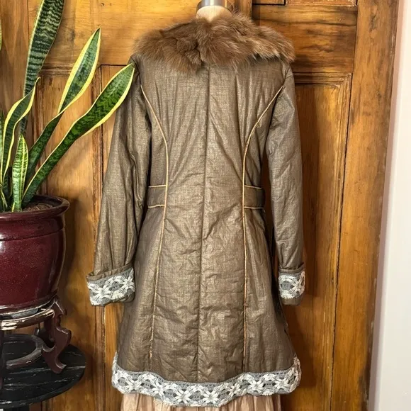 Penny Lane fur cotton crochet puffer button down fur collar coat
