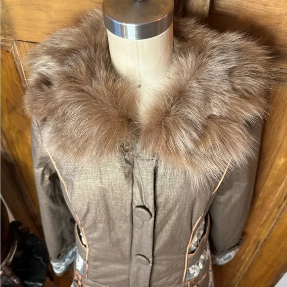 Penny Lane fur cotton crochet puffer button down fur collar coat