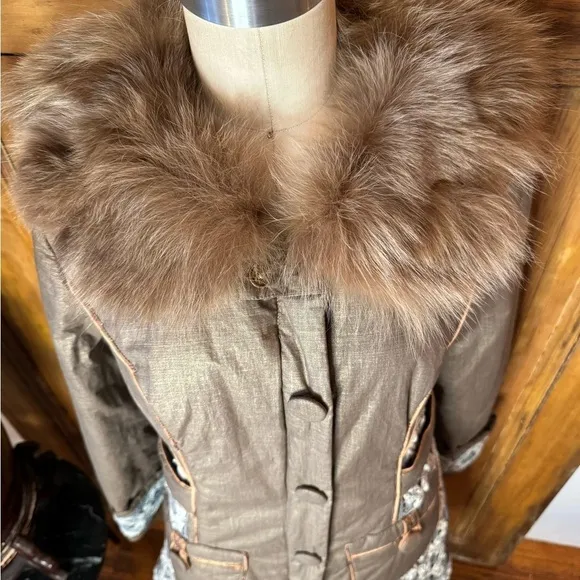 Penny Lane fur cotton crochet puffer button down fur collar coat