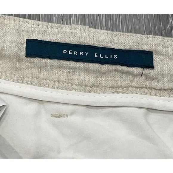 Perry Ellis NATURAL 100% LINEN Drawstring Beige Men's Pants NWT US 38