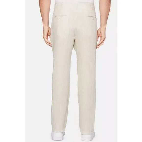 Perry Ellis NATURAL 100% LINEN Drawstring Beige Men's Pants NWT US 38