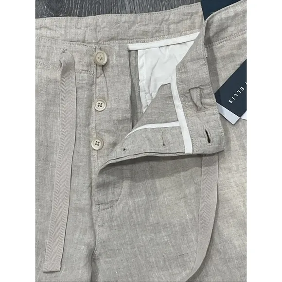 Perry Ellis NATURAL 100% LINEN Drawstring Beige Men's Pants NWT US 38