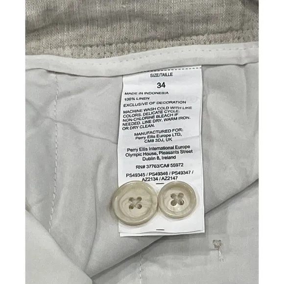 Perry Ellis NATURAL 100% LINEN Drawstring Beige Men's Pants NWT US 38