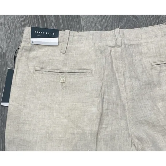 Perry Ellis NATURAL 100% LINEN Drawstring Beige Men's Pants NWT US 38