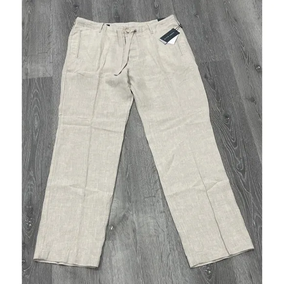 Perry Ellis NATURAL 100% LINEN Drawstring Beige Men's Pants NWT US 38