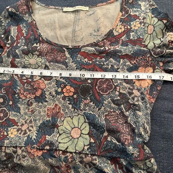 Peruvian Connection Midi Dress Sz Small Floral Boat Neck 3/4 Sleeve Modest EUC