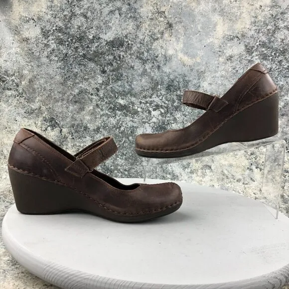 Pikolinos Women's Size 41 (10.5-11) Brown Leather Hook &amp; Loop Wedge Heel Shoes