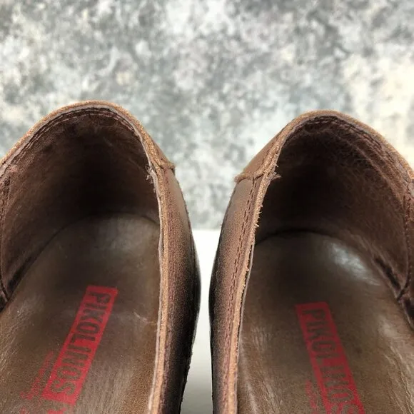 Pikolinos Women's Size 41 (10.5-11) Brown Leather Hook &amp; Loop Wedge Heel Shoes