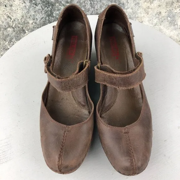 Pikolinos Women's Size 41 (10.5-11) Brown Leather Hook &amp; Loop Wedge Heel Shoes