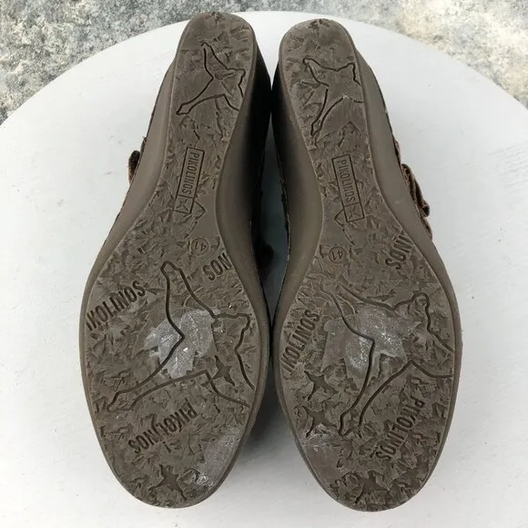 Pikolinos Women's Size 41 (10.5-11) Brown Leather Hook &amp; Loop Wedge Heel Shoes