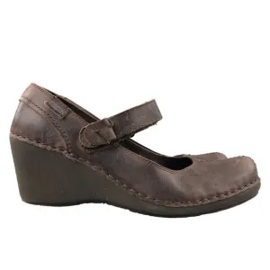 Pikolinos Women's Size 41 (10.5-11) Brown Leather Hook &amp; Loop Wedge Heel Shoes