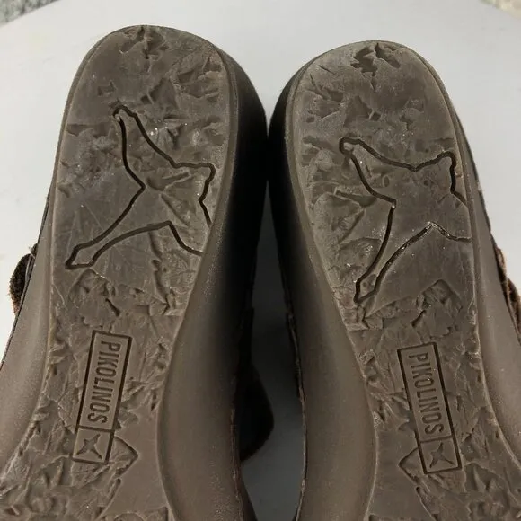 Pikolinos Women's Size 41 (10.5-11) Brown Leather Hook &amp; Loop Wedge Heel Shoes