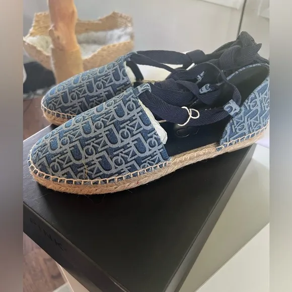 PINKO Denim Daphne Rafia Espadrilles - Brand New
