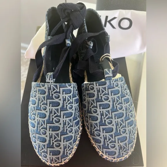 PINKO Denim Daphne Rafia Espadrilles - Brand New