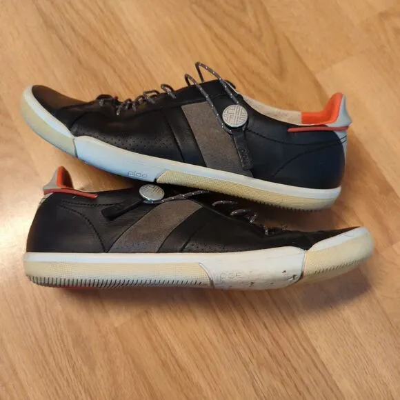 Plae Mulberry Black Shoes Sneakers M 6 W 8 Black Gray Leather Low Top