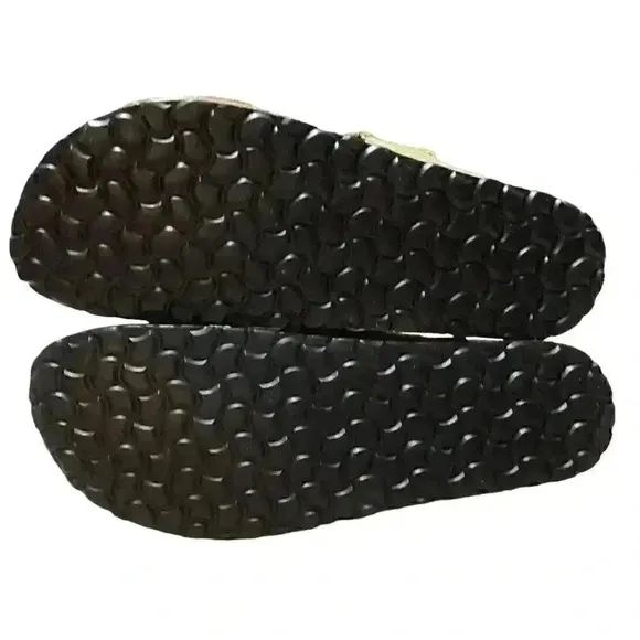 Plakton Women 10.5 43 Leather Cork Flat Thong Slide Sanals Brown Embroidery NEW