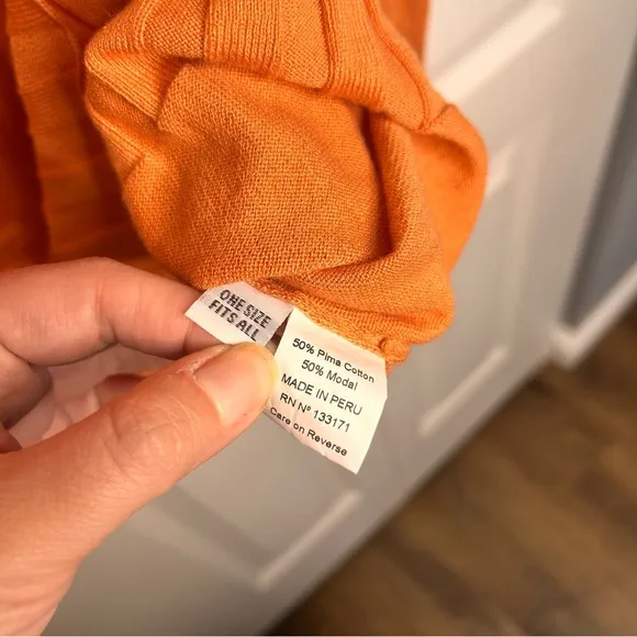 Planet By Lauren G Sweater Womens OS Orange Rib Knit Boat Neck Pima Cotton