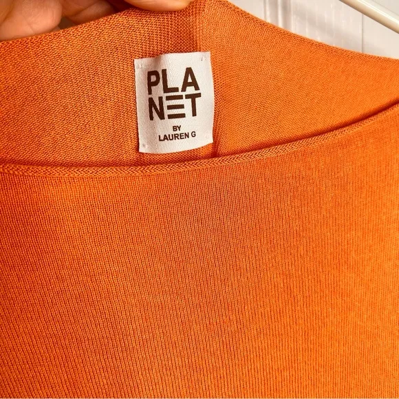 Planet By Lauren G Sweater Womens OS Orange Rib Knit Boat Neck Pima Cotton