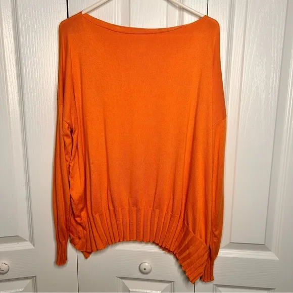Planet By Lauren G Sweater Womens OS Orange Rib Knit Boat Neck Pima Cotton