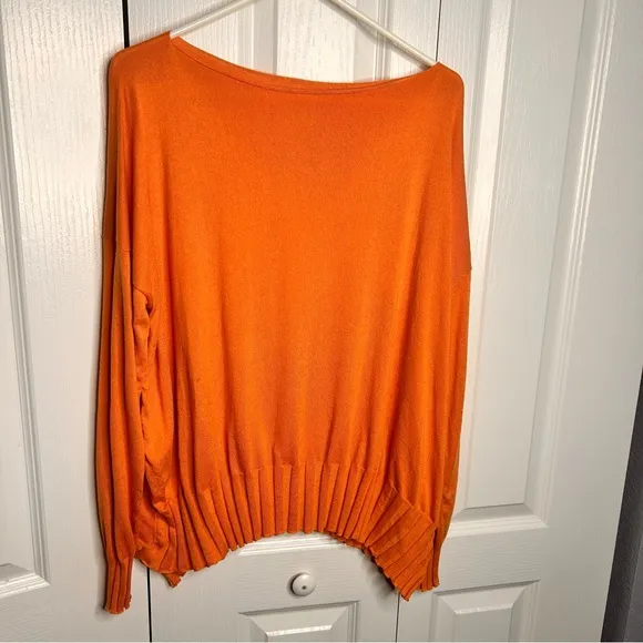 Planet By Lauren G Sweater Womens OS Orange Rib Knit Boat Neck Pima Cotton