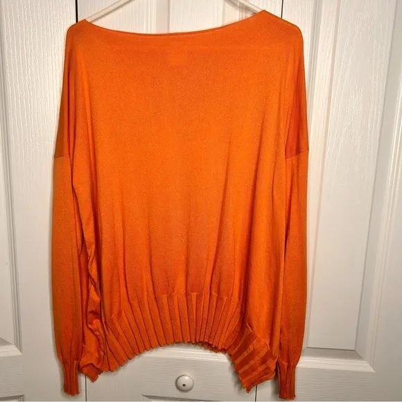 Planet By Lauren G Sweater Womens OS Orange Rib Knit Boat Neck Pima Cotton
