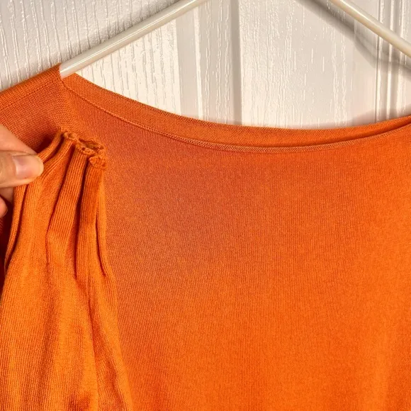 Planet By Lauren G Sweater Womens OS Orange Rib Knit Boat Neck Pima Cotton