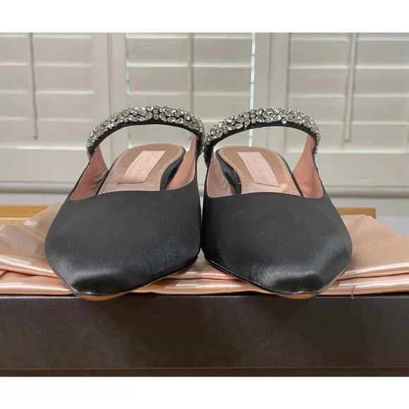 Pnina Tornai 4 Naturalizer Liefde Satin Rhinestone Mules Black Size 9.5 Wide NIB