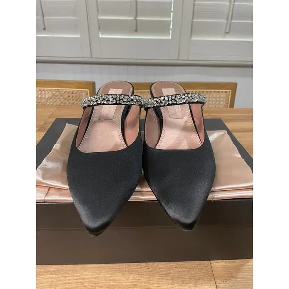 Pnina Tornai 4 Naturalizer Liefde Satin Rhinestone Mules Black Size 9.5 Wide NIB