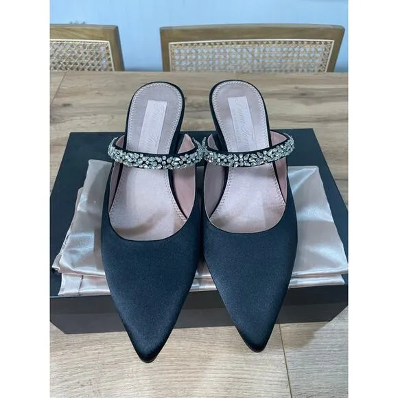 Pnina Tornai 4 Naturalizer Liefde Satin Rhinestone Mules Black Size 9.5 Wide NIB