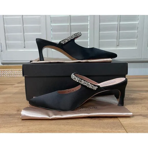 Pnina Tornai 4 Naturalizer Liefde Satin Rhinestone Mules Black Size 9.5 Wide NIB