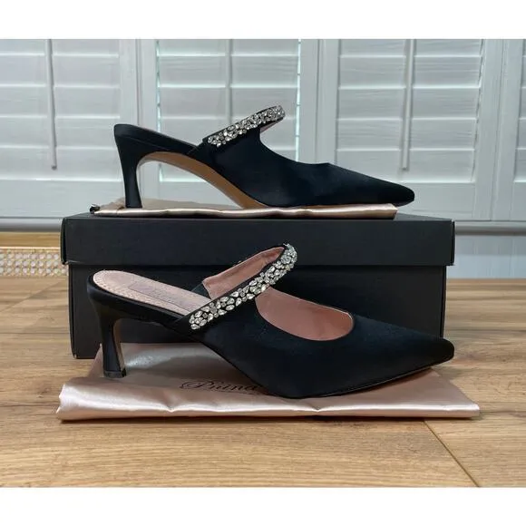 Pnina Tornai 4 Naturalizer Liefde Satin Rhinestone Mules Black Size 9.5 Wide NIB