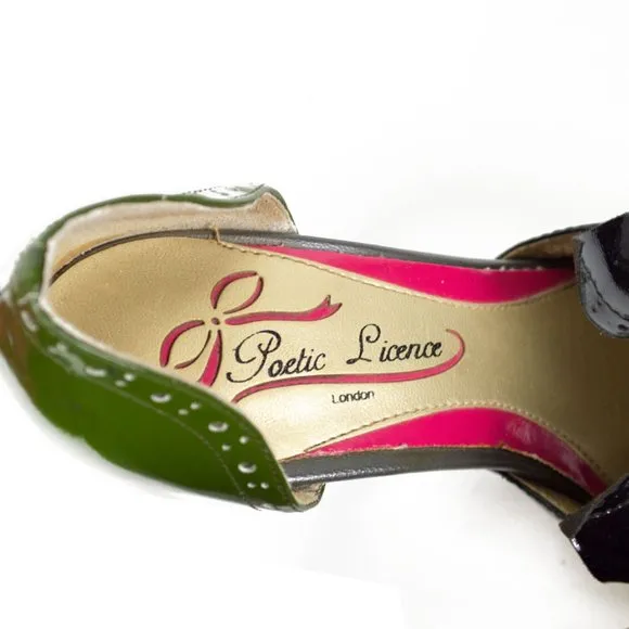 Poetic License Black and Green Ruffle Front Oxford Style Heel Shoes
