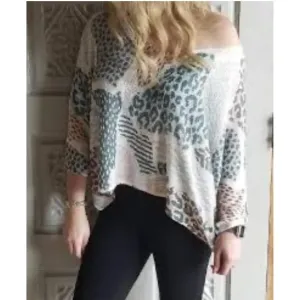 POL Animal Print Poncho Top Lightweight Knit Pullover Bohemian Women's Size L