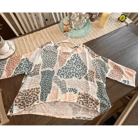 POL Animal Print Poncho Top Lightweight Knit Pullover Bohemian Women's Size L