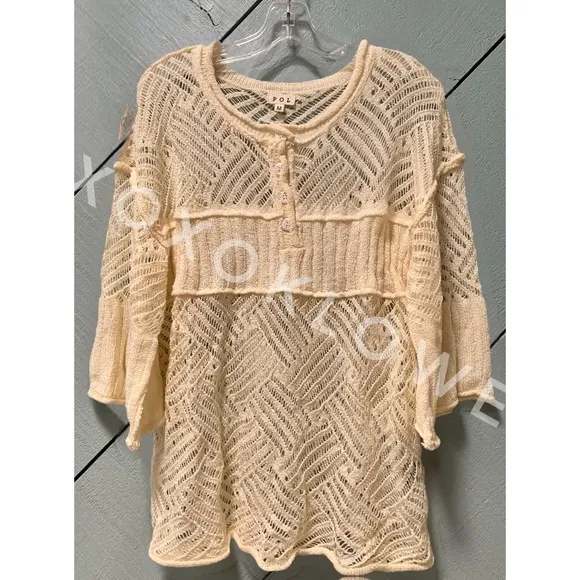 POL Ivory Summer Knit Top Button Neck Relaxed Fit